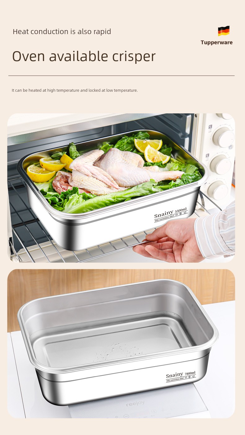 Rectangular Thickened 316 Stainless Steel Dish with Lid