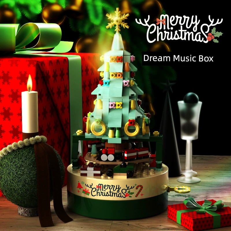 Christmas Tree Building Blocks Music Box Music Box Rotate Assemble Boys and Girls Decoration Birthday Gift Children Christmas Gift