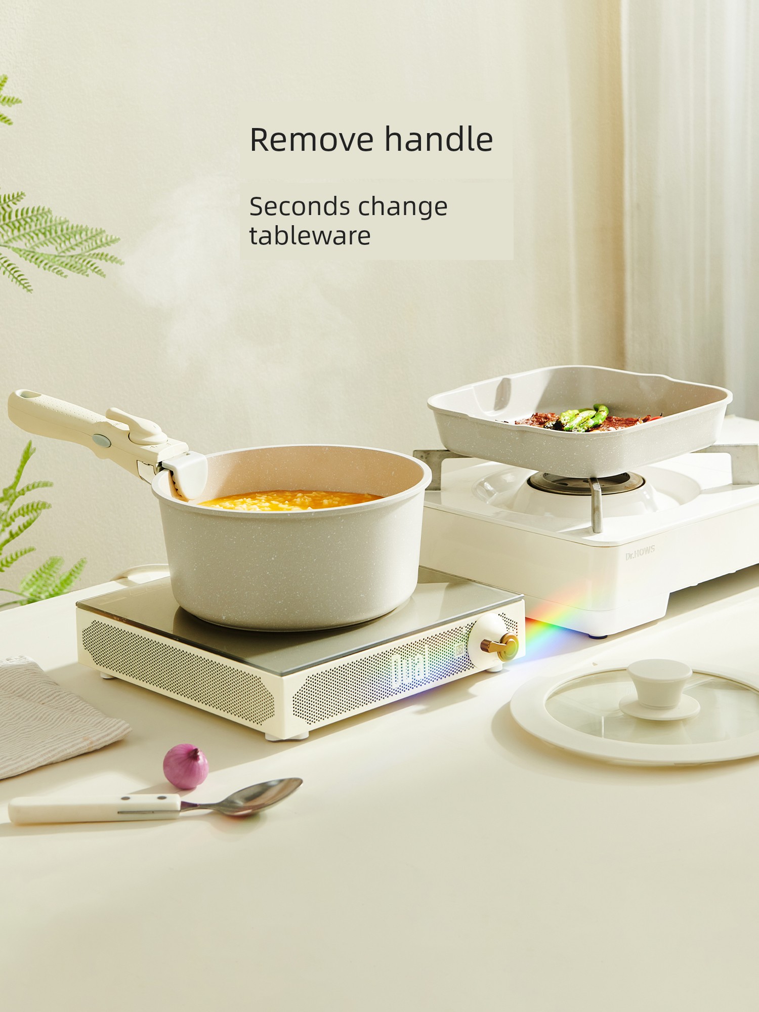 Primitive Man Outdoor Pot Camping Cookware Removable Handle Non-Stick Pan Household Three-Piece Set Set Frying Pan