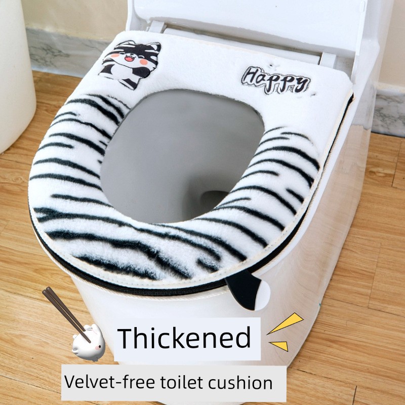 Cartoon All-Inclusive Fleece-lined Toilet Cushion Seat Cushion All Year Round Neutral Winter Cartoon with Zipper Minimalist Household Toilet Seat