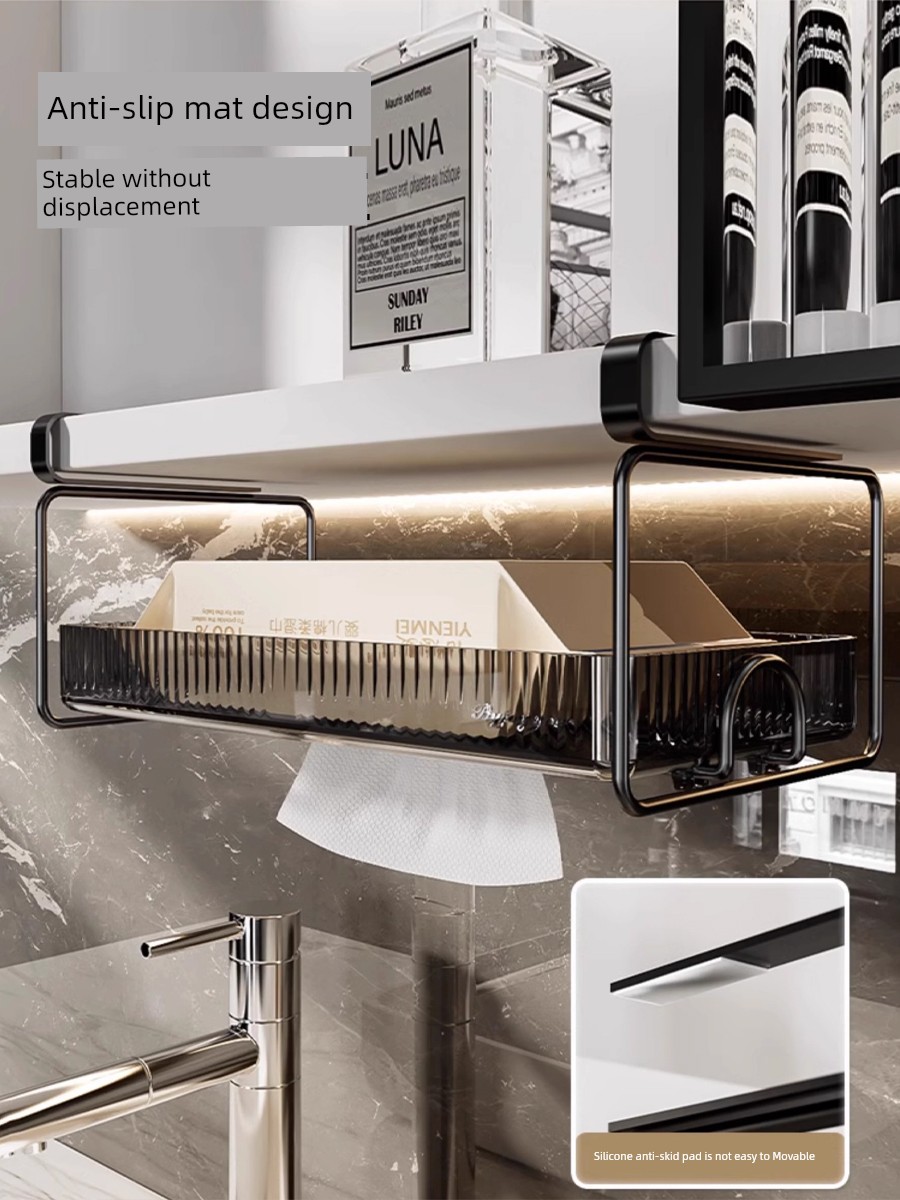 Wall Cupboard Tissue Box Kitchen Towel Rack Punch-Free Hanging Hand-Wiping Paper Wall-Mounted Storage Cabinet Door Tissue Holer