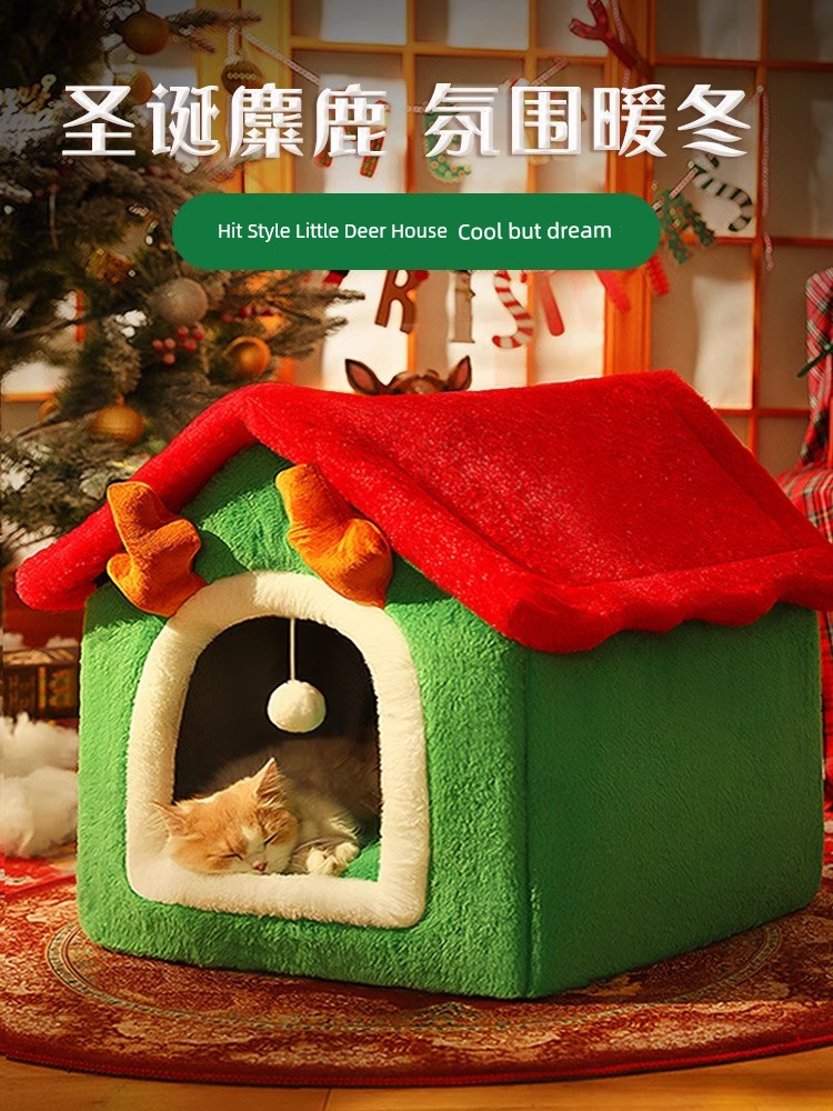 Cat Nest Winter Heattech Closed Cat House All Year Round Neutral Removable and Washable Cat House Small Size Dogs Kennel Pet Supplies