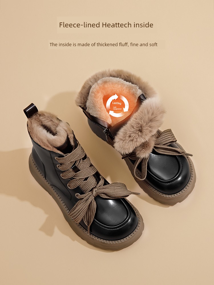 Platform Snow Boots Women's 2024 New Arrival Autumn and Winter Fleece-lined Thickened Black Martin Boots Cotton Shoes Northeast Ankle Boots