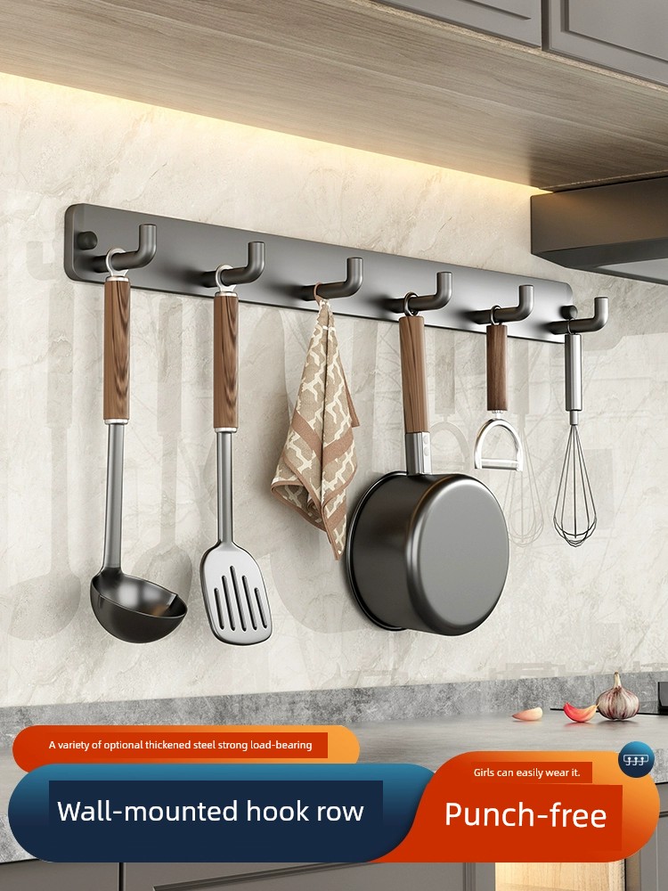 One Row Hook Strong Adhesive Punch-Free Seamless Sticky Hook Kitchen Bathroom behind the Door Stainless Steel with Row Clothes Hook