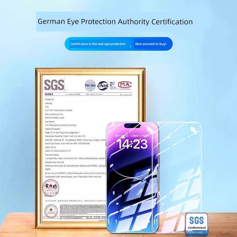 [AR Eye Protection] Suitable for Apple 13 Tempered Film Iphone16promax14 Eye Protection plus Mobile Phone Film Fingerprint 12 Anti-Blue Light 11/15pro New Arrival Protection Anti-Fall Por