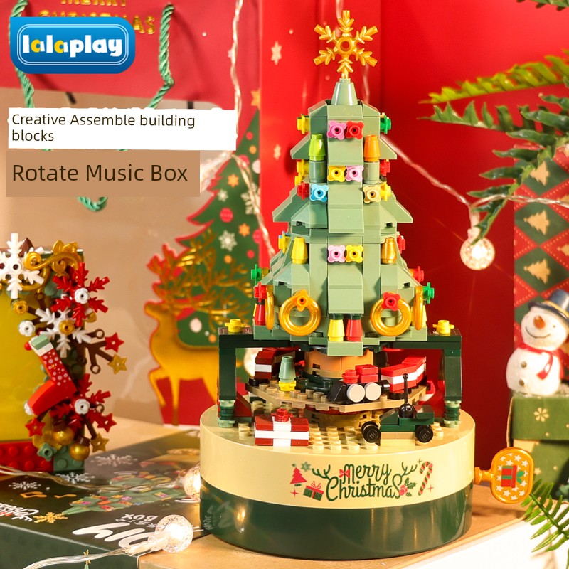 Christmas Tree Building Blocks Music Box Music Box Rotate Assemble Boys and Girls Decoration Birthday Gift Children Christmas Gift