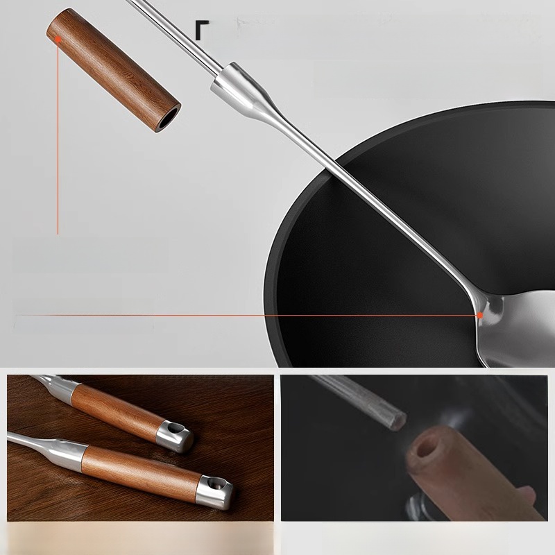 Rosewood Spatula Real 316 Stainless Steel Shovel Thickened Household Spatula Soup Spoon Spatula Spatula Kitchenware Suit