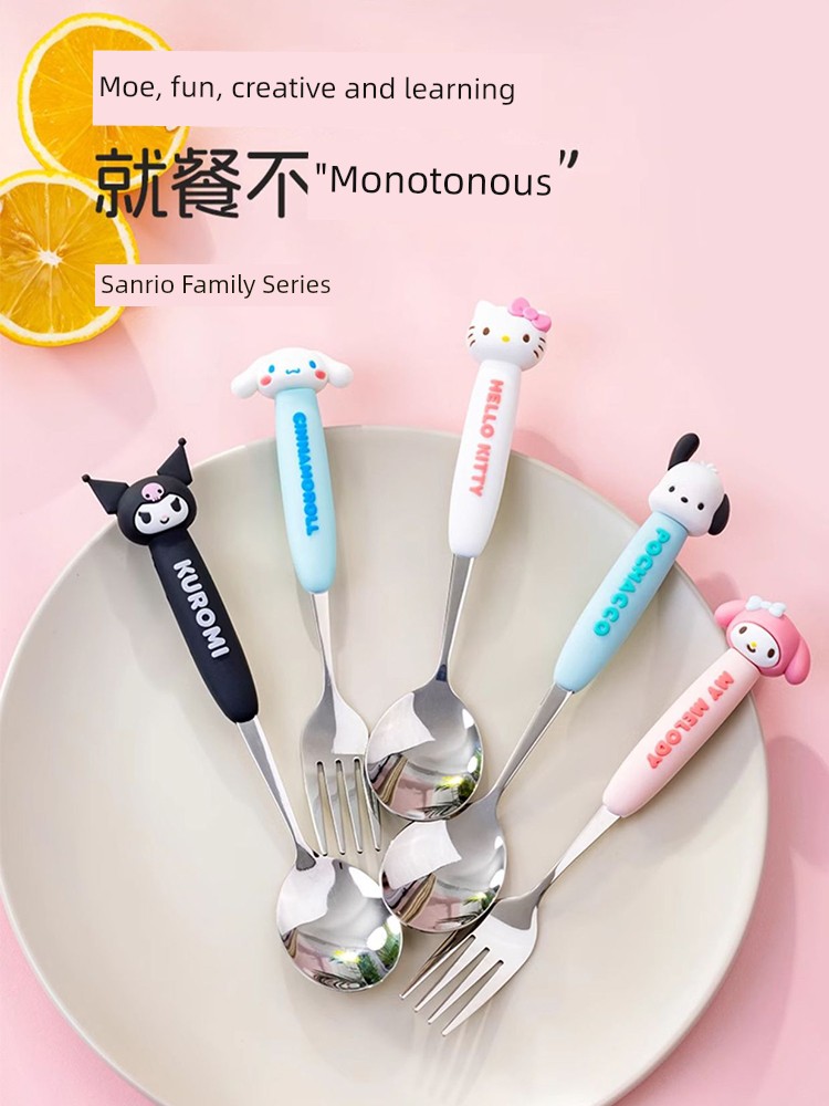 Sanrio 304 Tableware Cinnamoroll Babycinnamoroll Hello Kitty Melody Spoon Fork Set Kids Student Eating Spoon Chopsticks