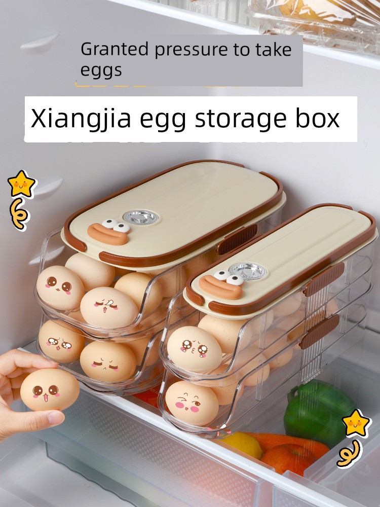 Refrigerator Storage Egg Storage Box Kitchen Refrigerator Side Door Egg Storage Box Oblique Automatic Rolling Fresh Food Grade Egg Storage Box