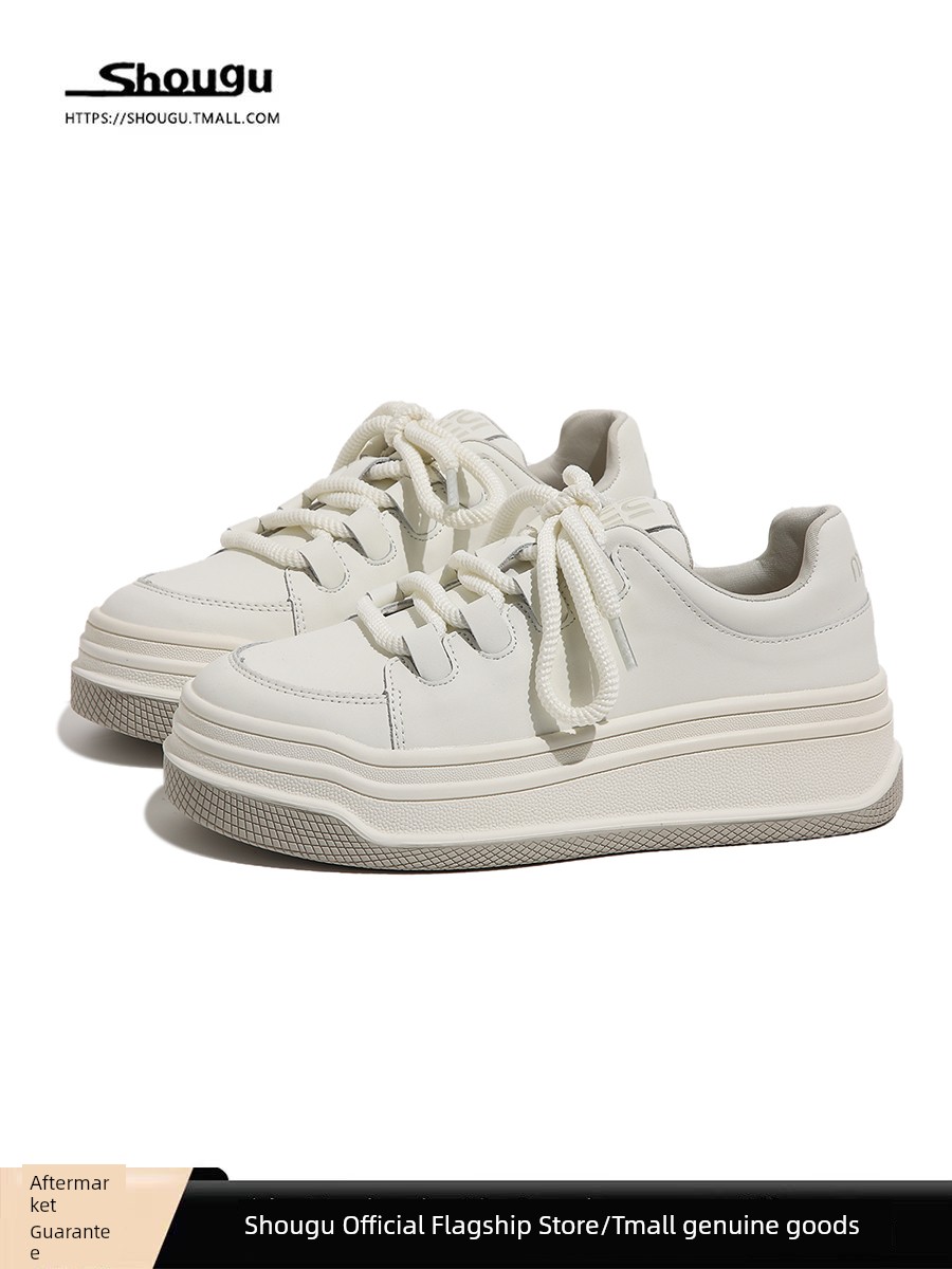 Shougu Thick-Soled Leather Best Selling Fancy White Shoes Women's 2024 Autumn New Arrival Genuine Goods Small Easiest for Match Board Shoes
