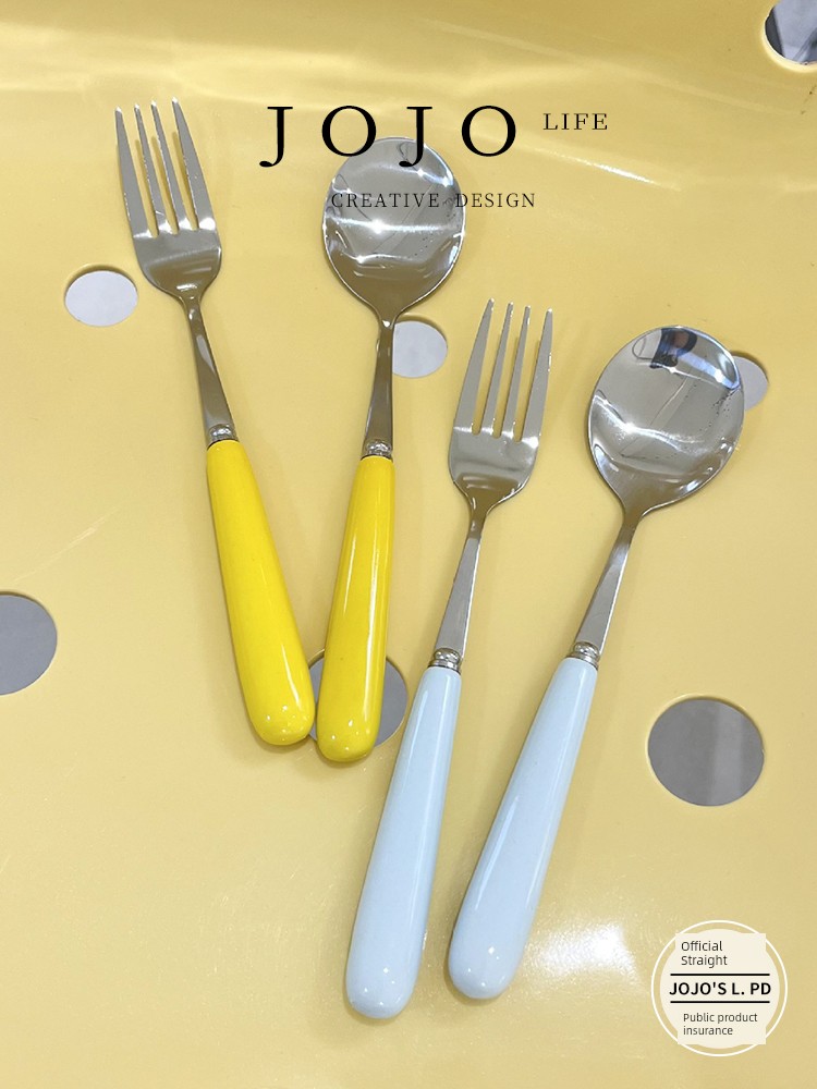 Jojo's L. Pd. Snow. Cute Small Spoon Color Colored Glaze Ceramic Stainless Steel Spoon | Empty Snow