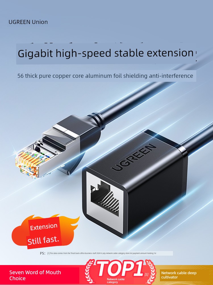 Connector Five Or Six Categories Male to Female Long Green Network Cable