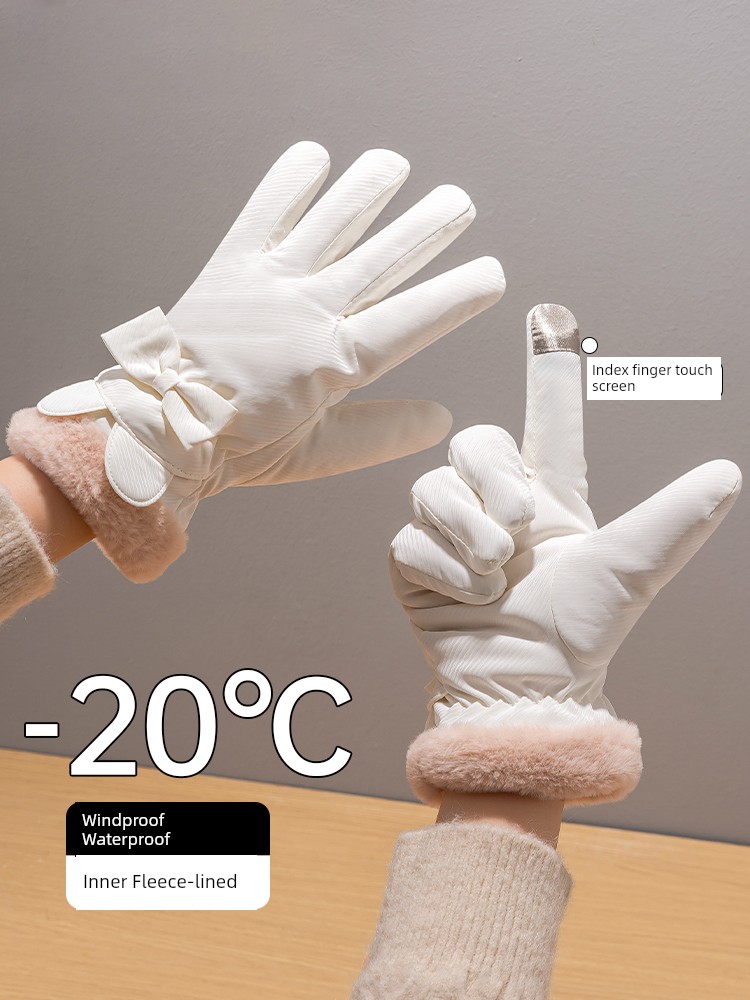 Winter Gloves for Women Thickened Fleece-lined Cycling Cold Protection Touch Screen for Women Winter Riding Electric Car Heattech Cotton Gloves