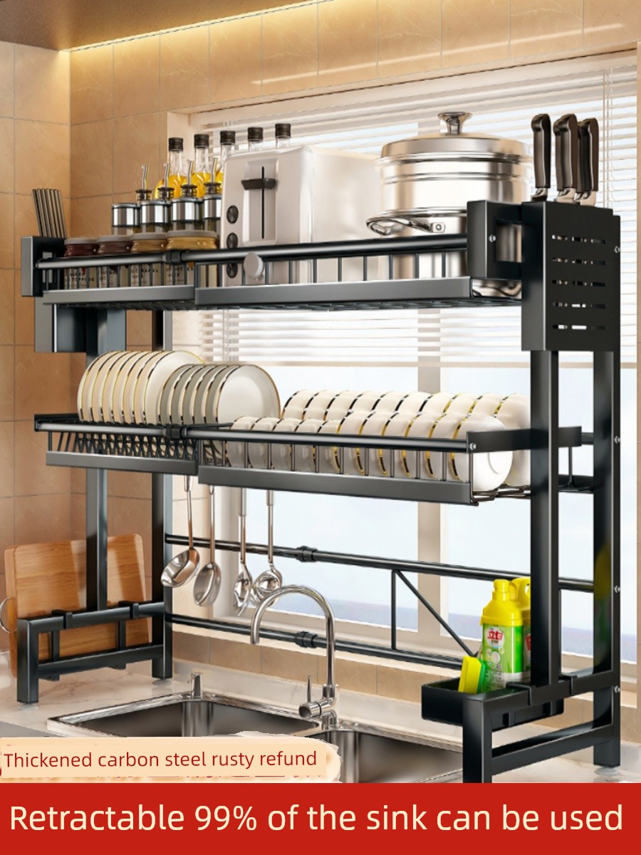 Retractable Kitchen Sink Storage Shelf Countertop Dish Organizer Multi-Functional Washing Place Bowls and Dishes Sink Bowl Rack Draining Rack