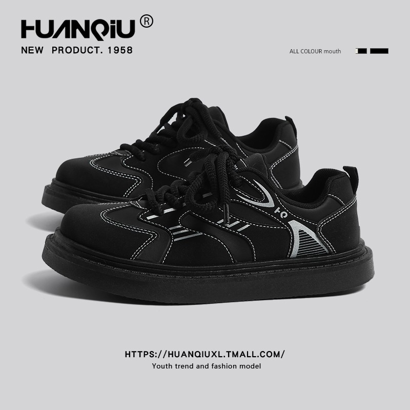 Universal Black Sneakers Women's 2024 Winter New Ins Fashionable Casual Flat Shoes All-Matching Sports Black Shoes