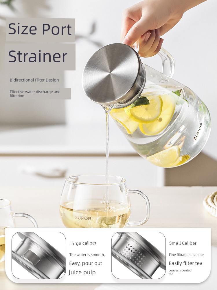 Supor Cold Water Bottle Glass Water Pitcher For Home Heat Resistant High Temperature Explosion-Proof Large Capacity Tea Brewing Water Cooling Cup Set