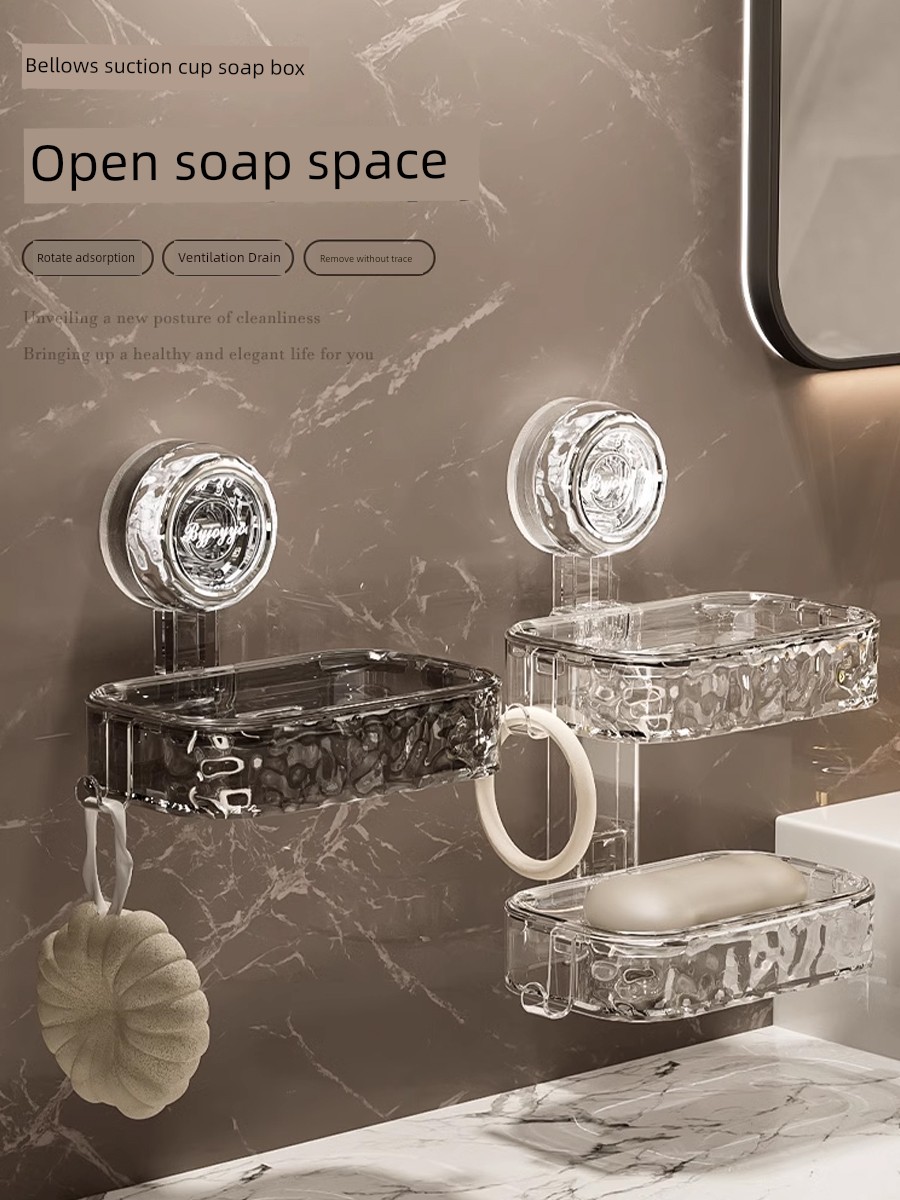 Water Ripple Sucker Soap Box Wall-Mounted Punch-Free Suction Cup Storage For Home Accessible Luxury High-End Bathroom Dedicated