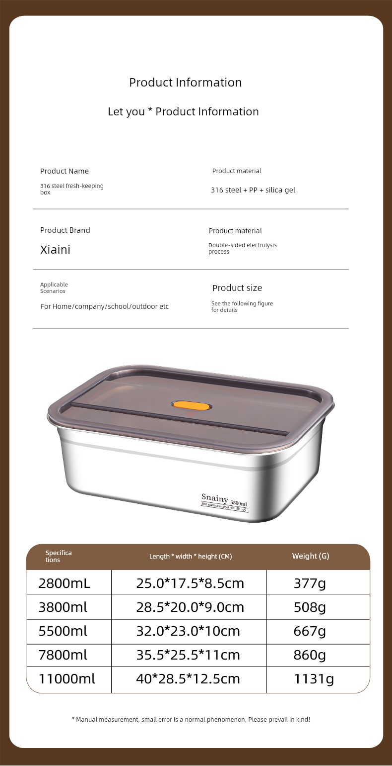 Rectangular Thickened 316 Stainless Steel Dish with Lid