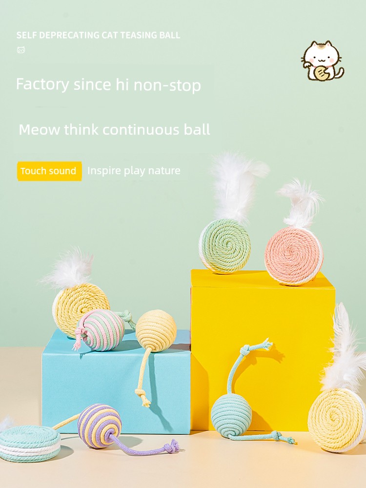 Cat Toy Ball Self-Hi Relieving Stuffy Sand Ball Cat Teaser Feather into Kittens Molar Long Lasting No Dandruff Cat Supplies