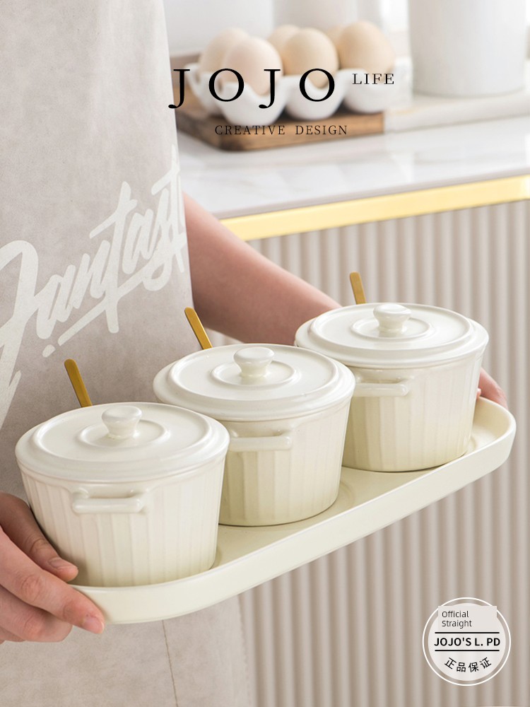 Jojo's L. Pd. Mr. Grocery. Seasoning Box Ceramic Good-looking Double Ears with Lid Seasoning Box | Tangyue