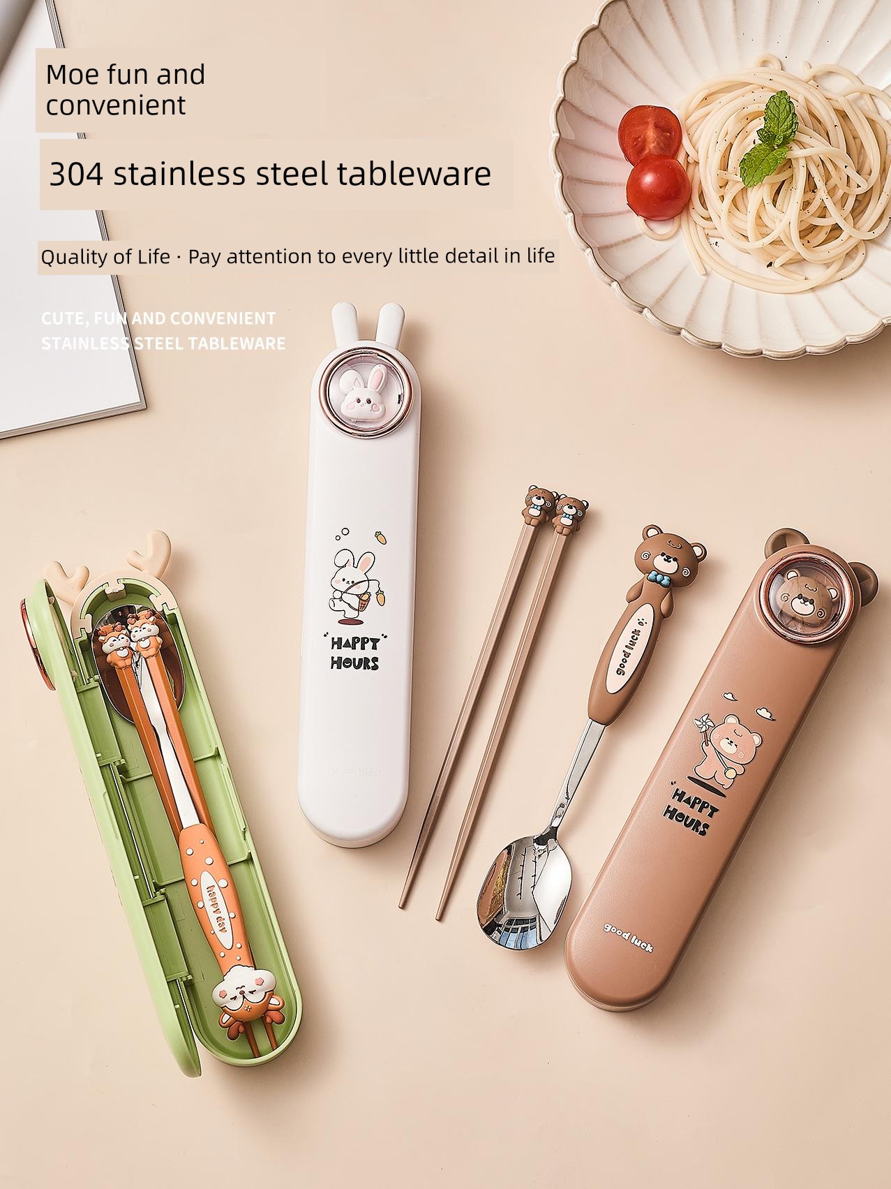 Elementary School Student Cartoon Cutlery Box Kids Portable Chopsticks