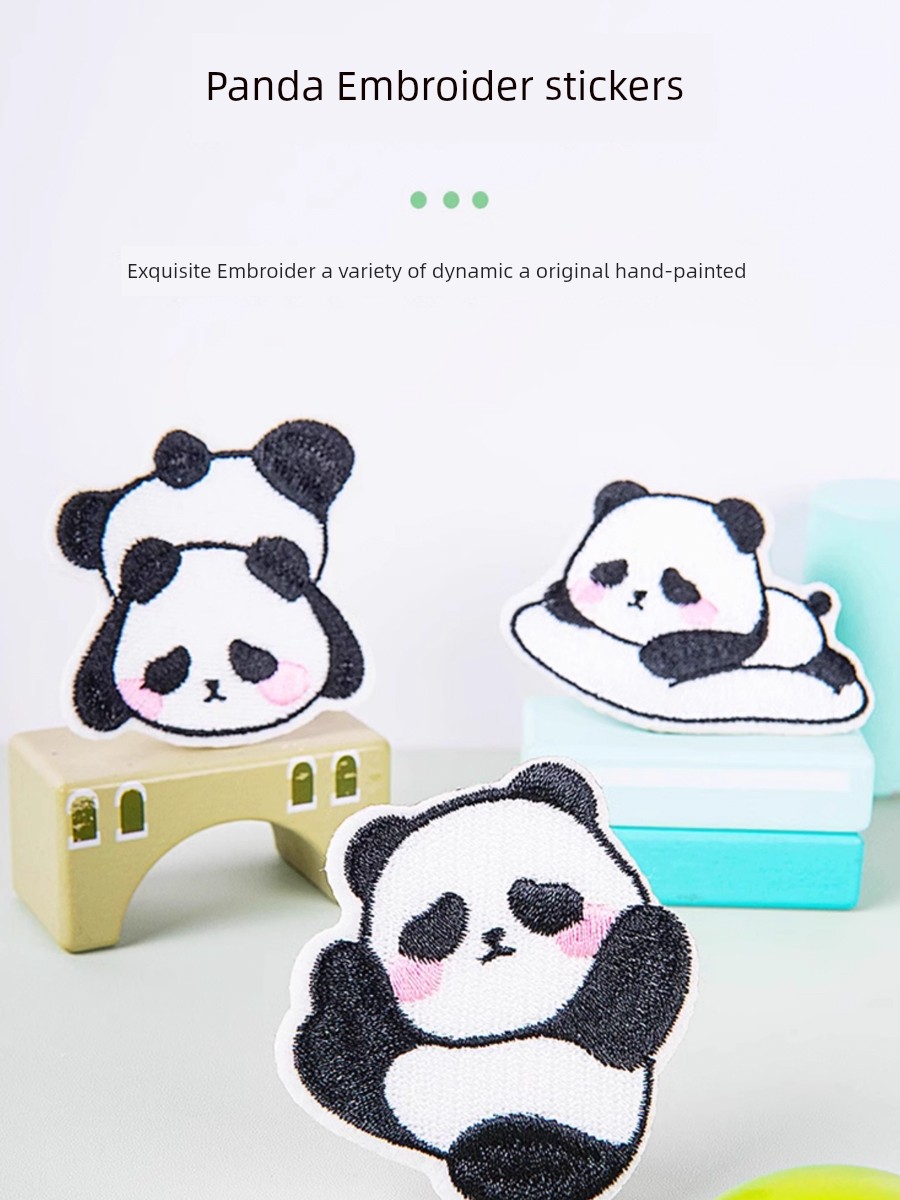 Panda Embroidery Patch Computer Embroidered Cartoon Clothing Accessories Self-Adhesive Cloth Sticker DIY Kids Clothes Decorative Stickers