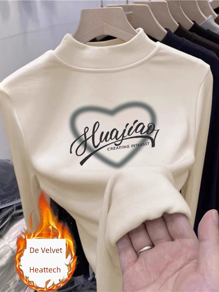 Autumn and Winter Fashion Western Style Half-high Collar Bottoming Shirt Women High Sense Double-sided Dralon Thickened Slim fit Long sleeves Shirt Top