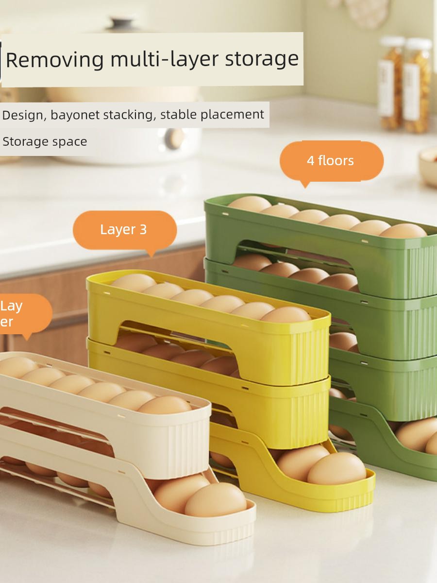 Rolling Slide Type Egg Storage Box Food Grade Refrigerator Side Door Egg Storage Box Dedicated Fresh-Keeping Box Organize and Storage