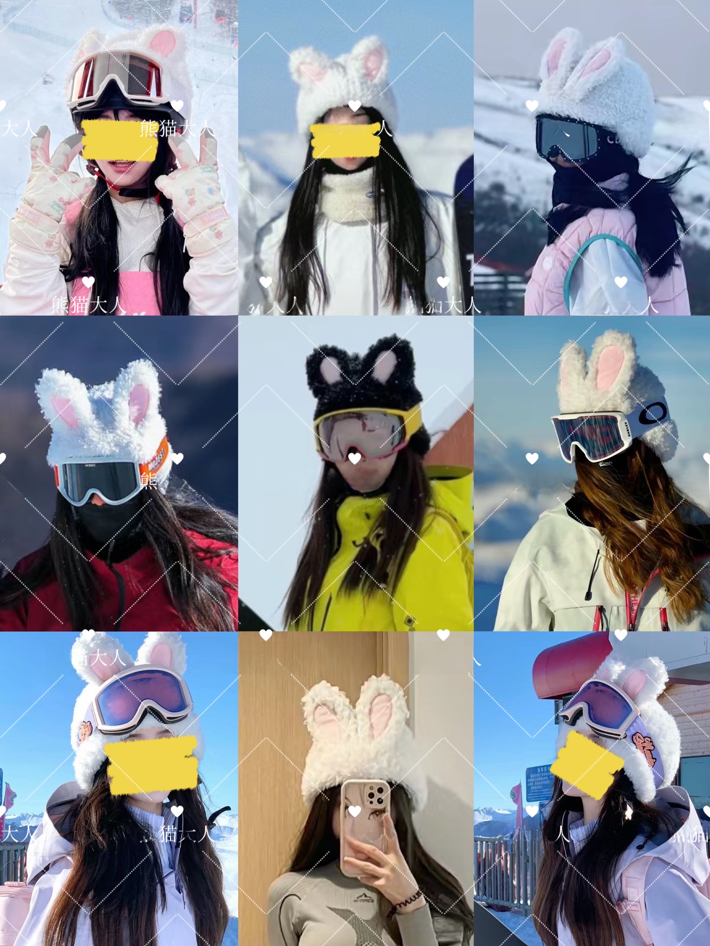 Panda Adult Original Cartoon Ears Winter Skiing Fashion Stuffed Cold Hat Outdoor Sports Knitting Heattech Female