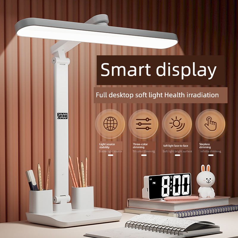 Desk Lamp Learning Special Eye Protection Kids Homework College Student Dormitory Plug-in Rechargeable Desk Smart Clock Reading
