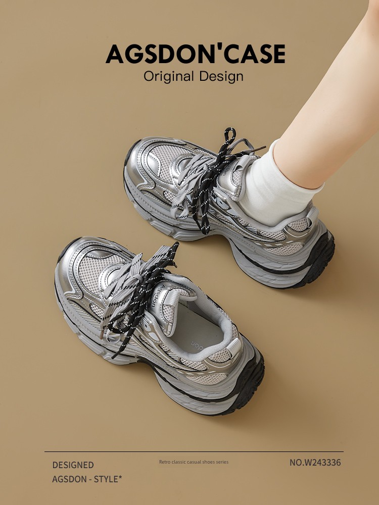 Augusto Silver Dad Shoes Women's 2024 New Arrival Fall and Winter Thick Sole Height Increasing Leisure Fried Street Leisure Sneaker