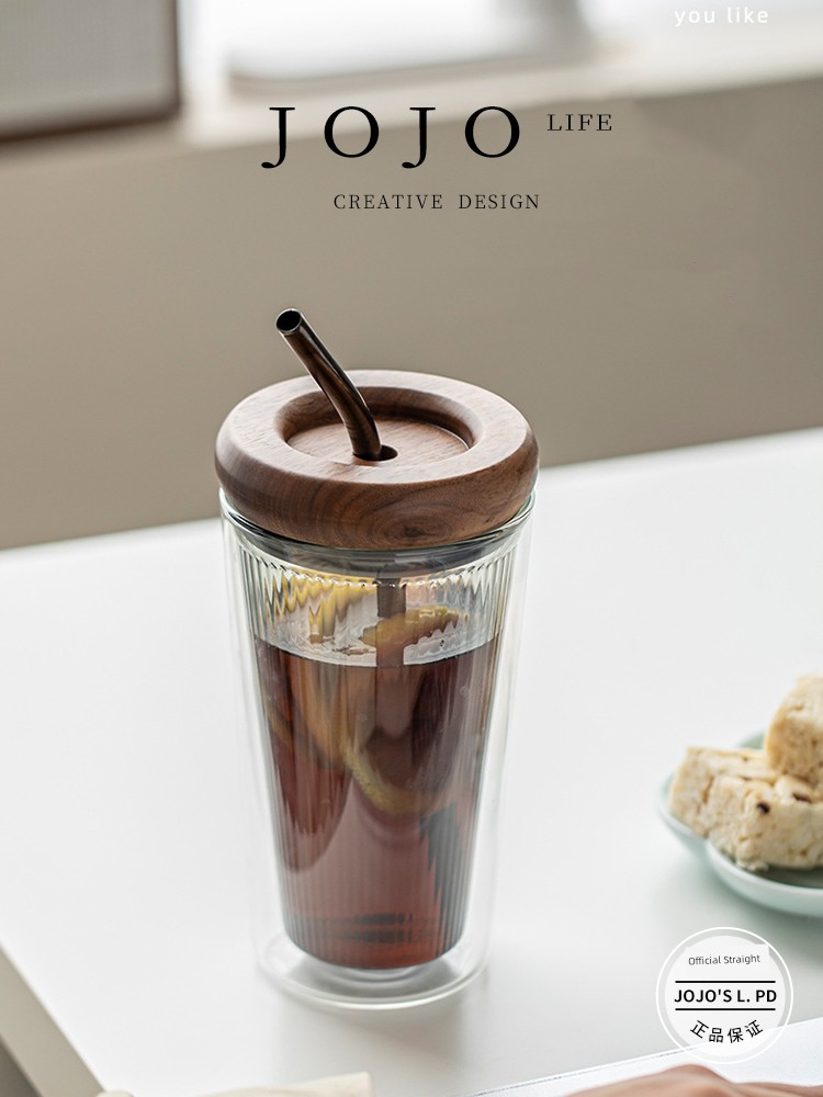 Jojo's L. Pd. Official · Cup Set Good-looking Glass High Temperature Resistant with Lid Cup with Straw | Night Officer
