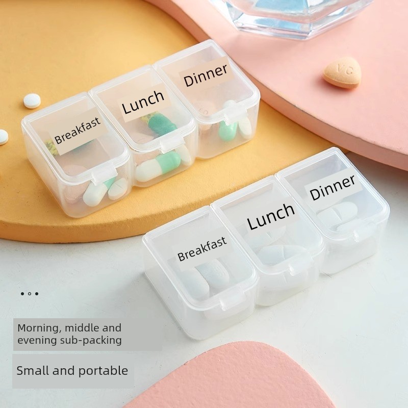 1 Pack [3 Grids] Mini Pillbox Three Meals a Day before and after Meals Portable Medicine Sub-Pack Medicine Box