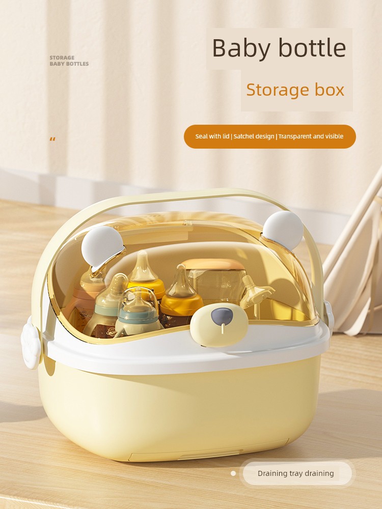 Baby Baby Bottle Storage Box Dustproof with Cover Tableware Rack Draining Rack Baby Food Supplement Cup Tableware Storage Box