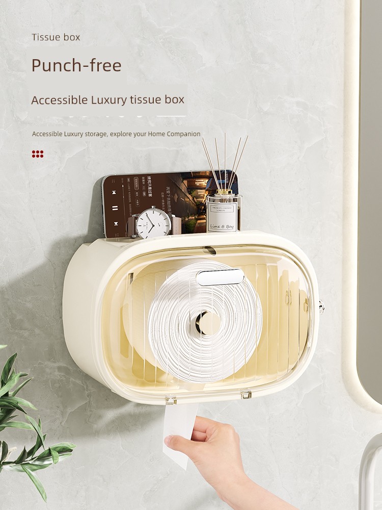 Toilet Paper Box Face Cloth Storage Box Wall-Mounted Toilet Tissue Box Paper Extraction Advanced Creative Roll Box
