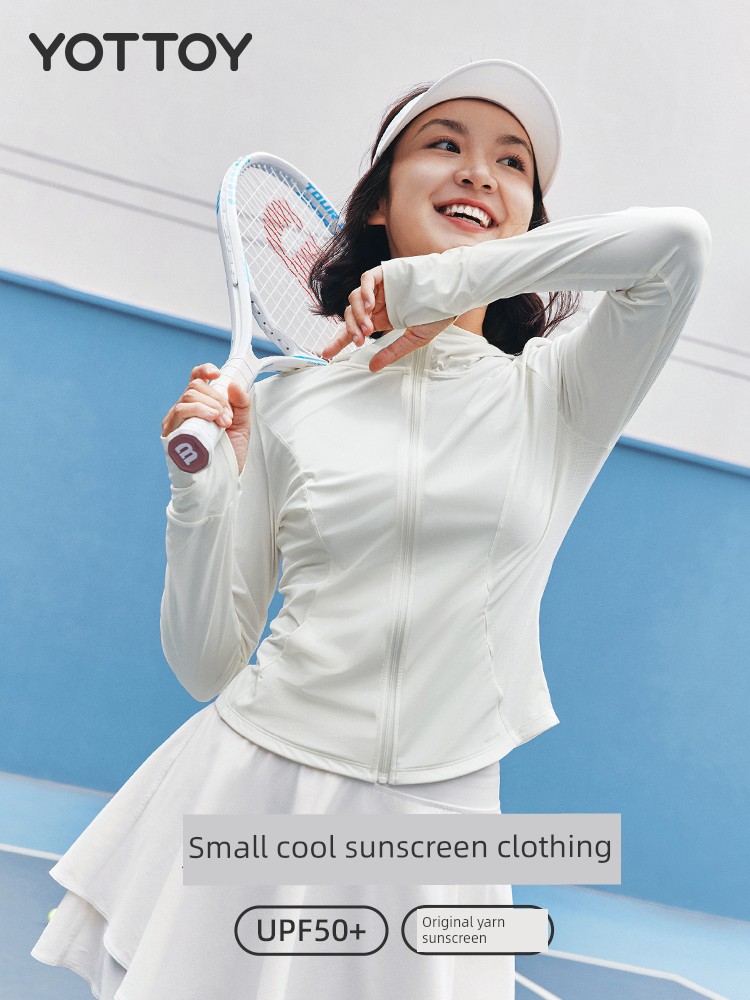 Small Cool Sun Protection Clothing Women's Raw Yarn Cool Quick-Drying Lightweight Hooded Outdoor Clothes Waist-Tight Ice Silk Coat Short Summer