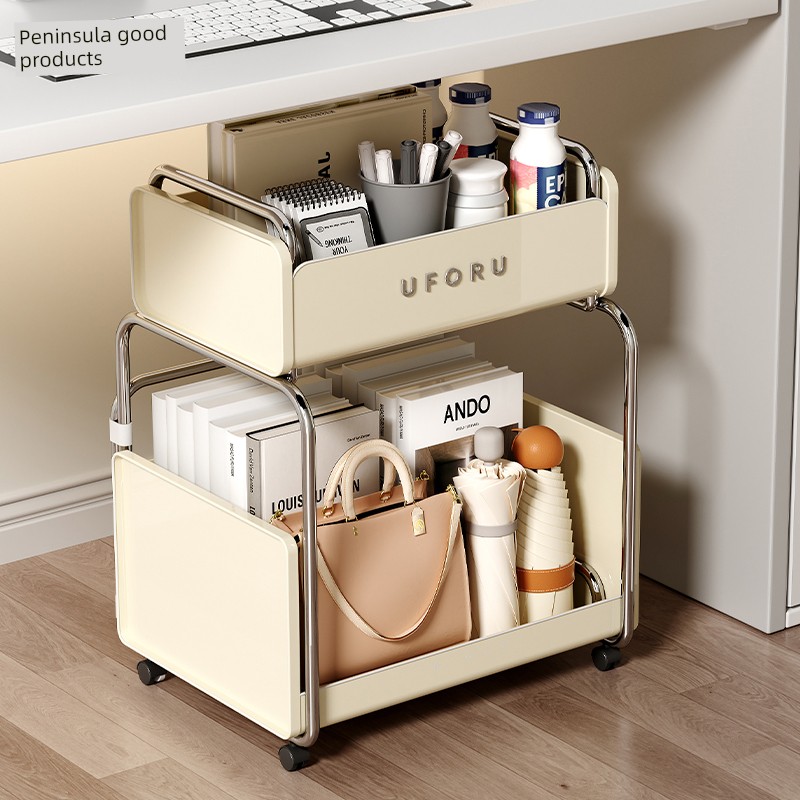 under-Table Storage Rack Office Storage Trolley Station Handy Gadget Movable Bag File with Wheels Storage Basket Y