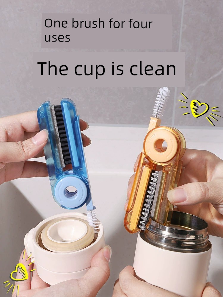 Four-in-One Cup Brush Bottle Mouth Brush Cup Mouth Handy Gadget Feeding Bottle Gap Brush Insulation Cup Brush Three-in-One Cup Lid Brush