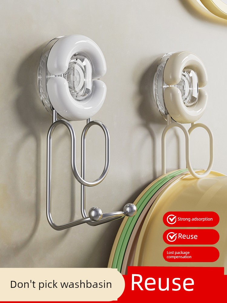 Suction Cup Washstand Punch-Free Wall-Mounted Toilet Basin Storage Fantastic Toilet Placing Basin Rack Placing Basin Hook