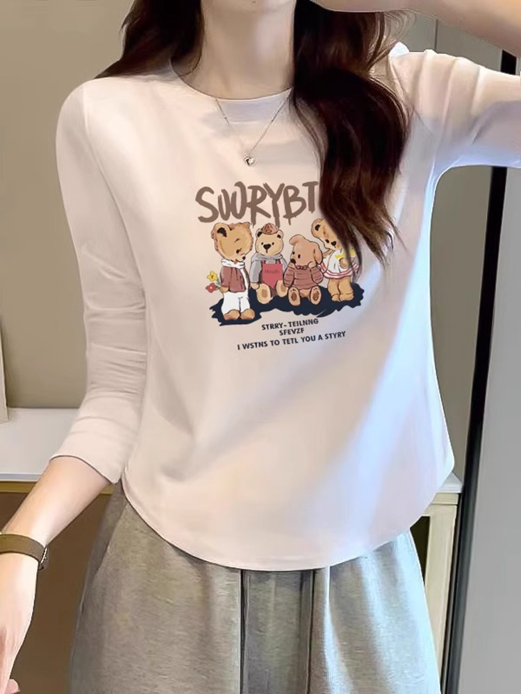 Stylish Bottoming Shirt Silm Spring & Fall New Arrival Plus Size Plus Size Ladies Inner Wear Long Sleeve T-shirt Women's White Short Top Clothes