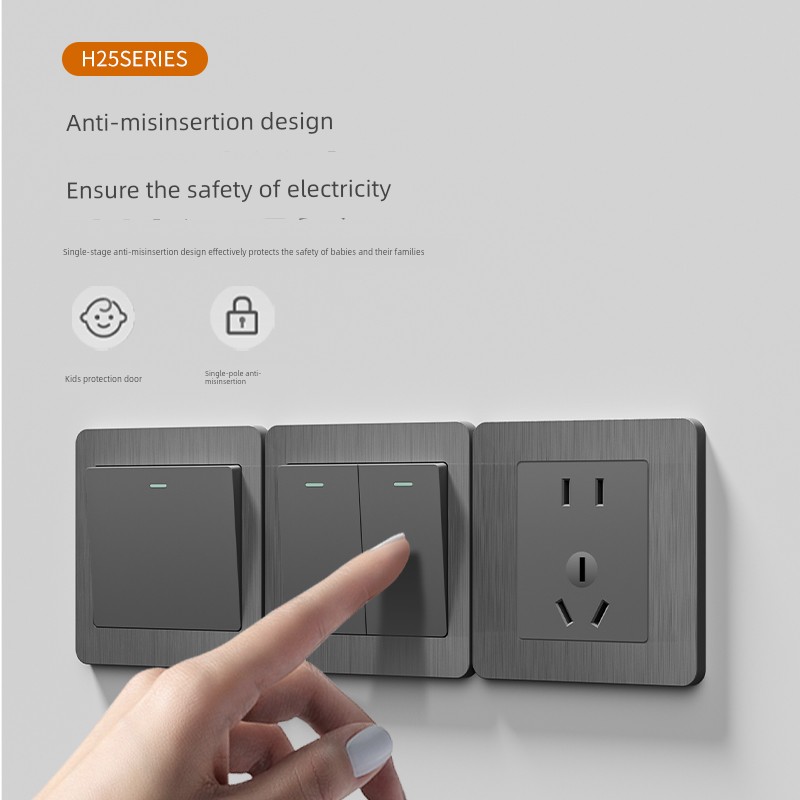 International Electrician For Home Wall 86 Type Brushed Gray Switch Socket Panel 16A Concealed One Open Single Control 5 Five Holes