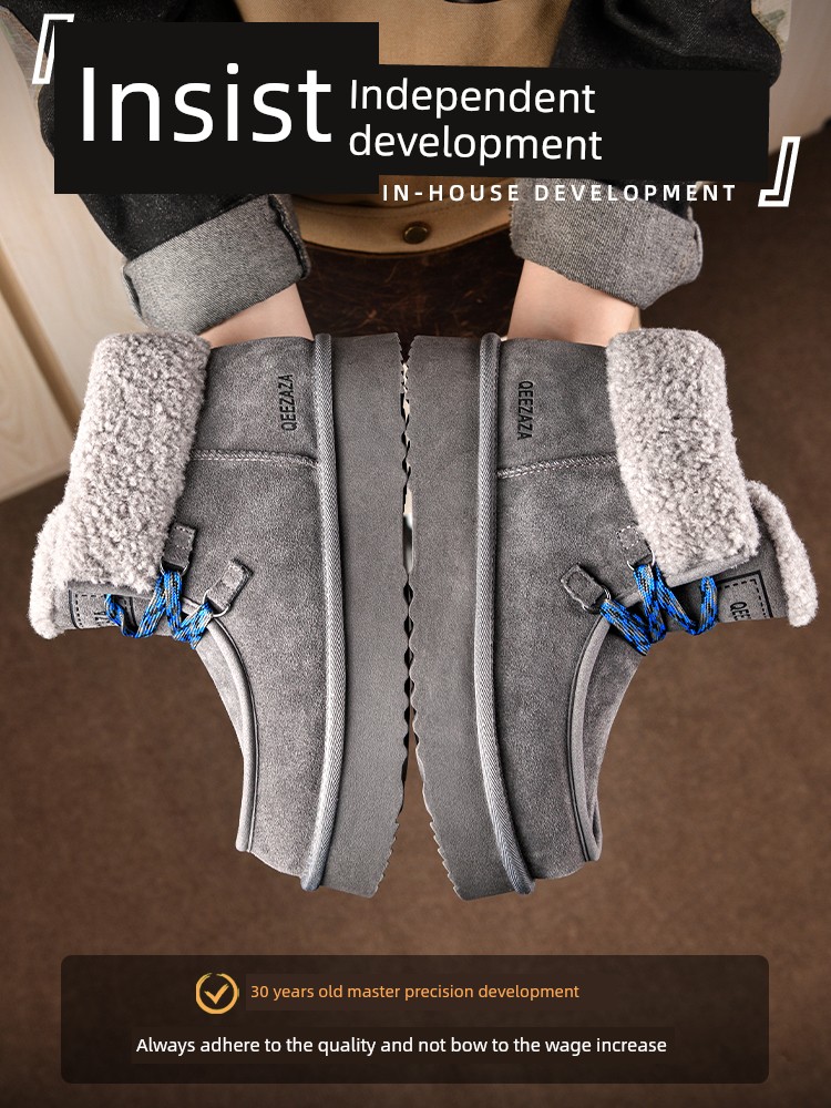 Snow Boots Thick Sole Men and Women 2024 New Arrival Winter Fleece-lined Thickened Bread Fur Integrated Heattech Men Cotton Shoes