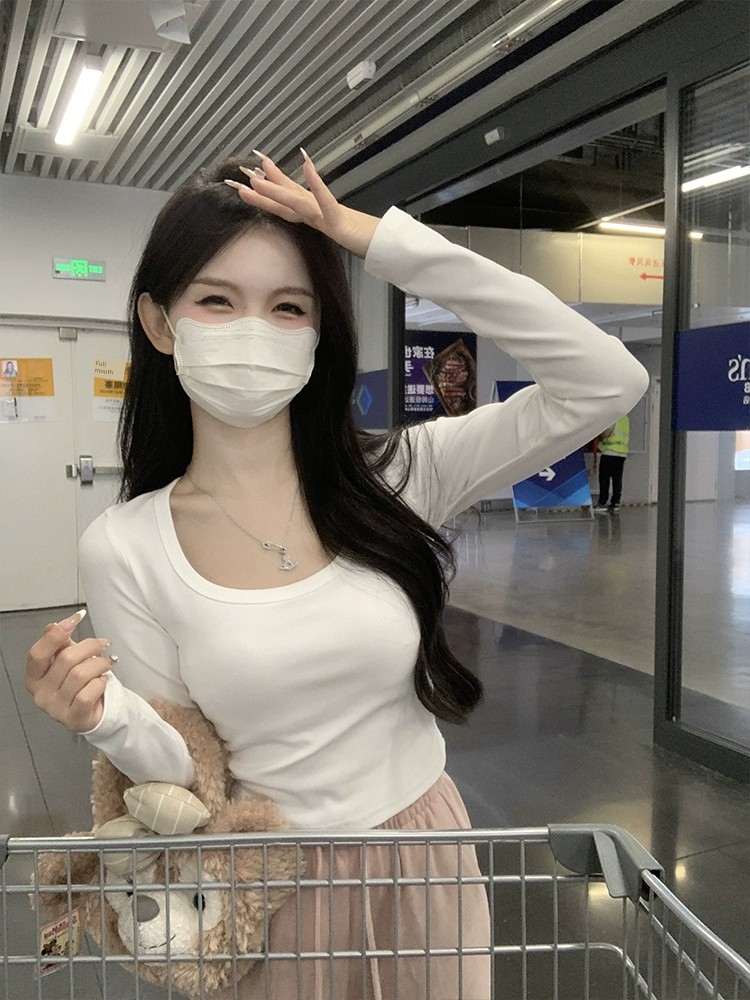 Sexy Shoulder Slimming and Short Upper Clothes Long Sleeves T-shirt