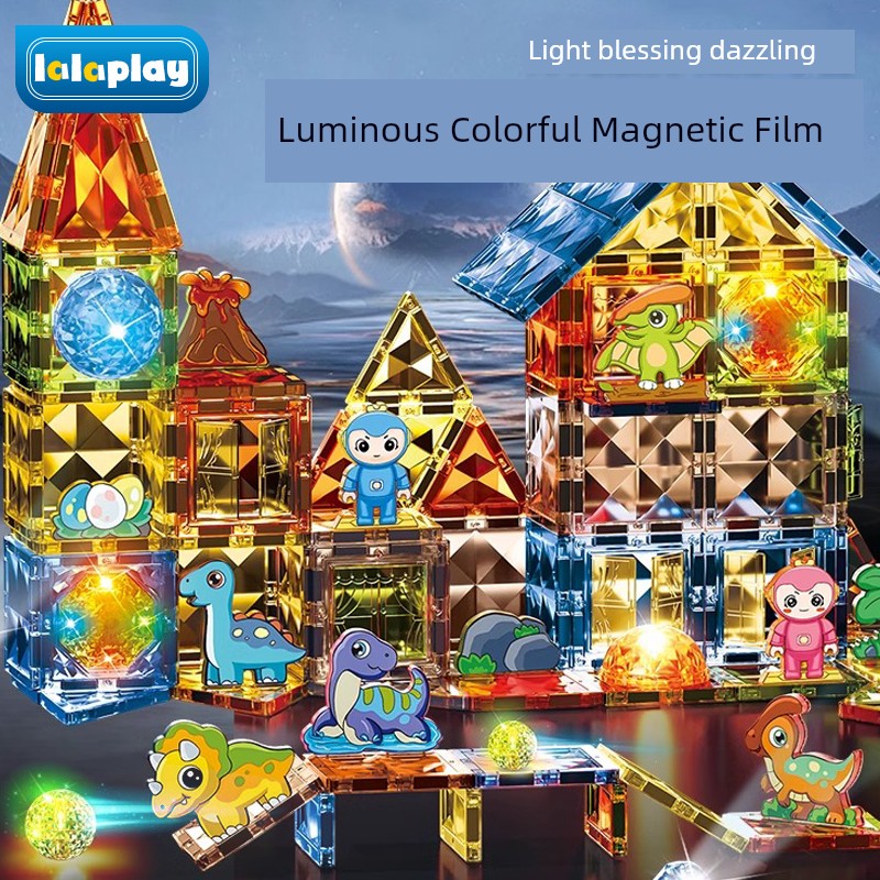 Children Dinosaur Magnetic Piece Colorful Window Building Blocks Luminous Magnet Stick Boys and Girls Puzzle Puzzle Birthday Gift Toy