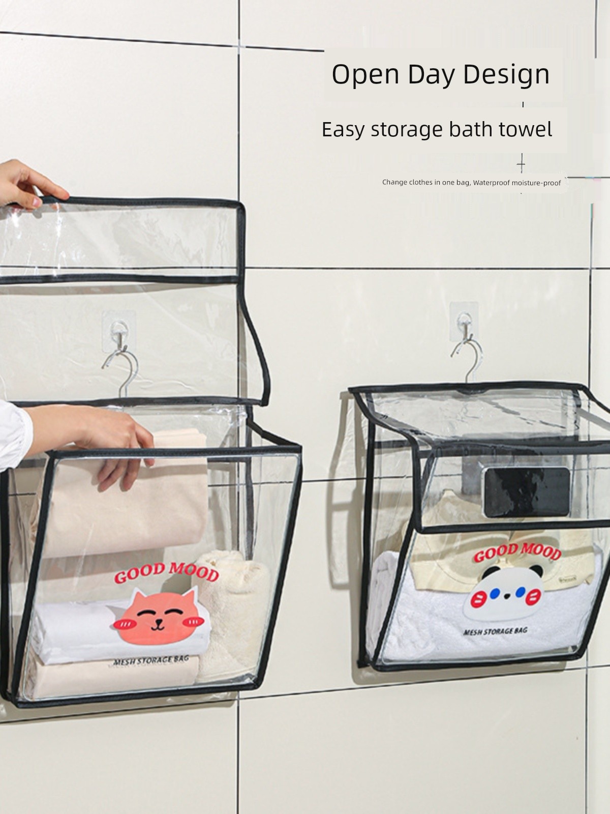 Foldable Bathroom Hanging Bag For Home Bathroom Wall-Mounted Transparent Shopping Bags Large Capacity Clothes Waterproof Buggy Bag