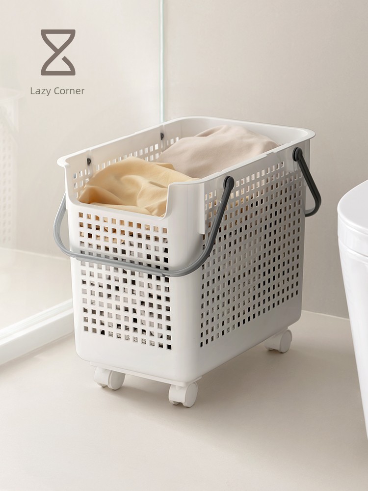 Lanjiaoluo Bathroom Basket Plastic Pulley Dirty Clothes Basket