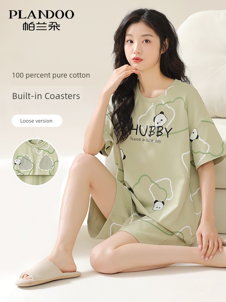 Pure Cotton Pajamas Women's Summer Short Sleeve Shorts Antibacterial Home Wear with Chest Pad 2024 New Arrival Thin Women Suit