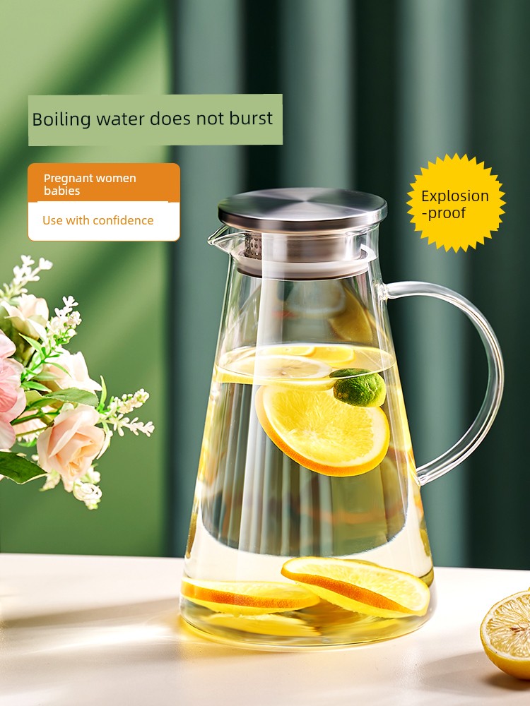 Household Cold Water Pot Glass Kettle Heat Resistant Cold Water Jug Summer Large Capacity Juice Pot Cool Water Pot Teapot Set