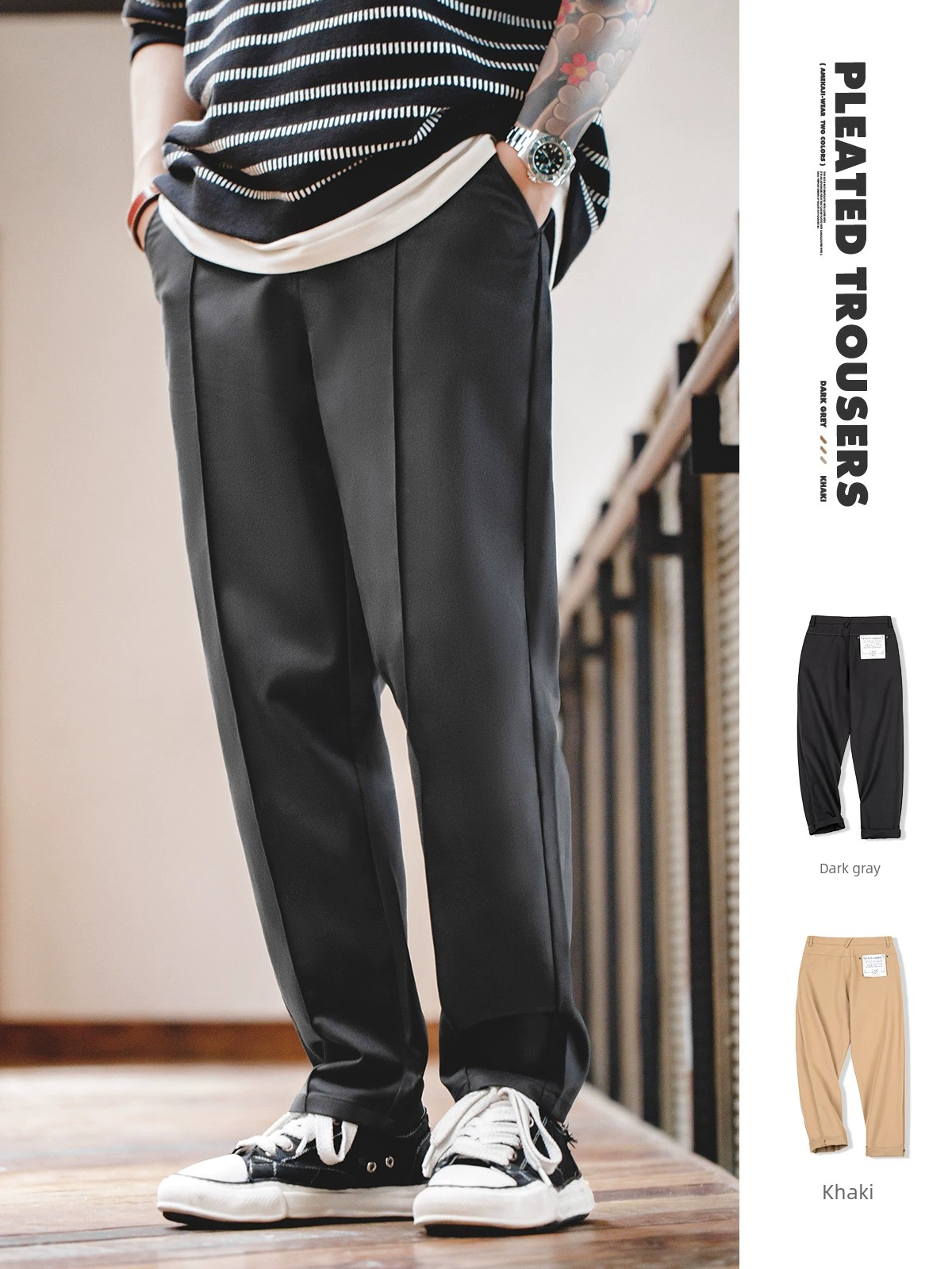 Marden Casual Three-Dimensional Single Pleated Drape Long Pants Parka