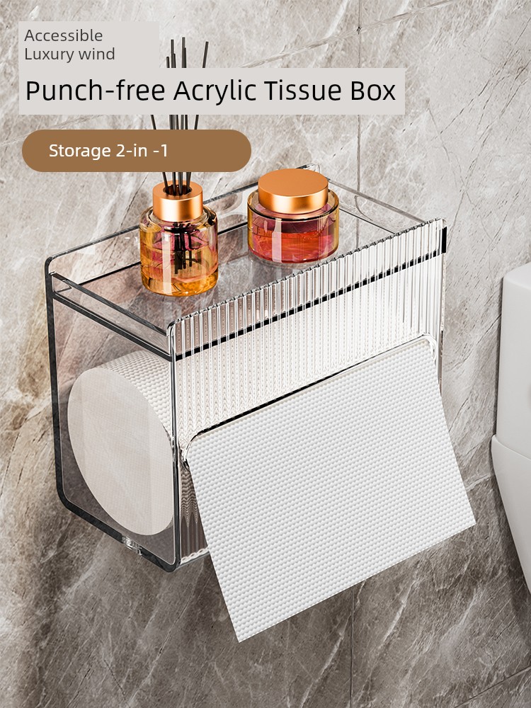 Toilet Tissue Box Wall-Mounted Punch-Free Waterproof Toilet Paper Storage Box For Home Transparent Toilet Toilet Paper Box